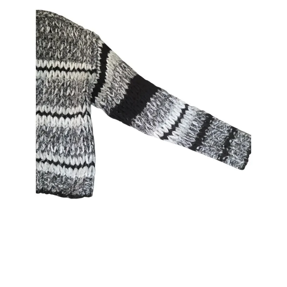 Free People Wanderer Cardigan XS Black White Chunky Knit Wool Sweater Oversized - Picture 5 of 10